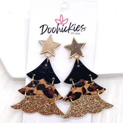 2.5" Metallic Leopard Christmas Trees -Earrings by Doohickies Wholesale