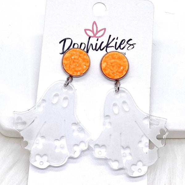 2" Groovy Ghost Acrylic Dangles - Halloween Earrings by Doohickies Wholesale