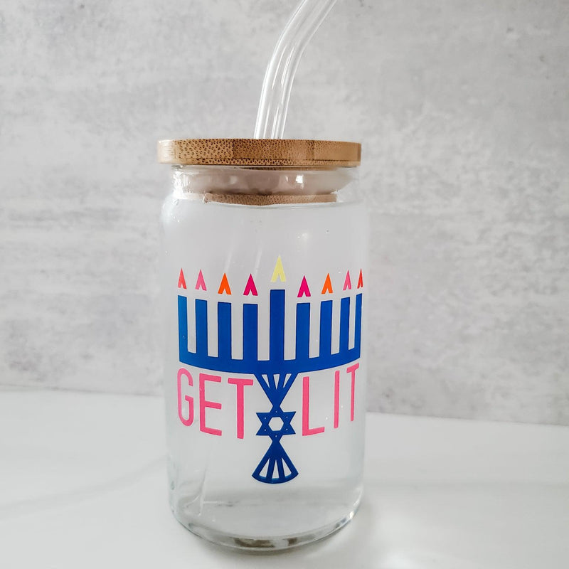 Color Changing Get Lit Hanukkah Glass Can Cup by Salt and Sparkle