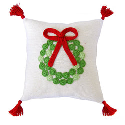 Green Wreath 10" Pillow, Ecru by Melange Collection