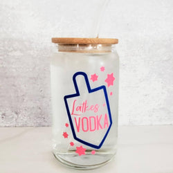 Latkes and Vodka Color Changing Hanukkah Glass Can Cup by Salt and Sparkle