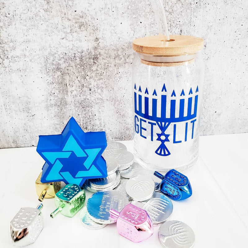 Latkes and Vodka Color Changing Hanukkah Glass Can Cup by Salt and Sparkle