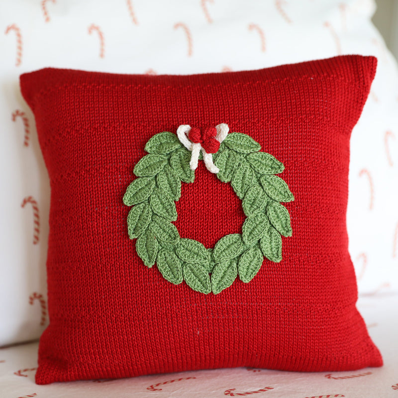 Green Wreath 10" Pillow, Red by Melange Collection