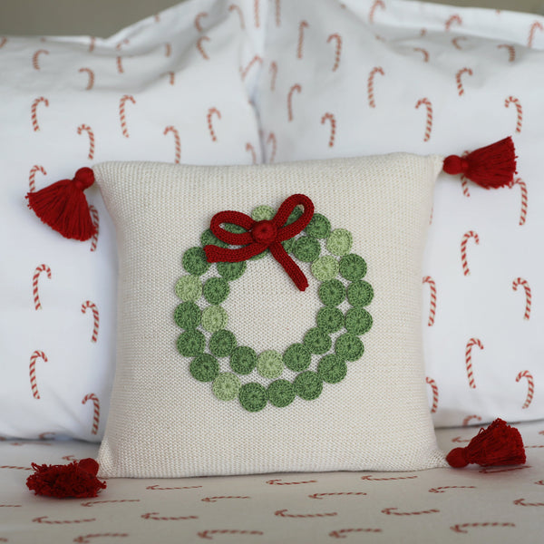 Green Wreath 10" Pillow, Ecru by Melange Collection