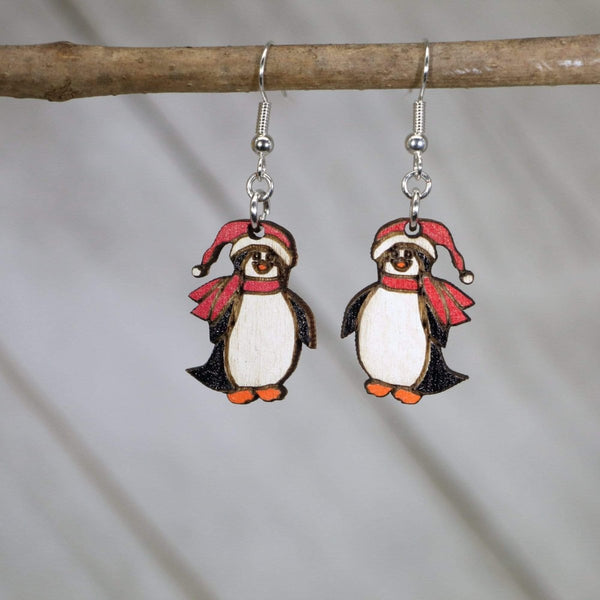 Christmas Penguin Wooden Dangle Earrings by Cate's Concepts, LLC