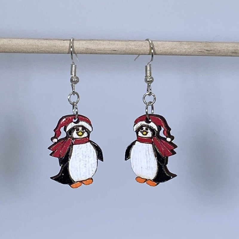 Christmas Penguin Wooden Dangle Earrings by Cate's Concepts, LLC