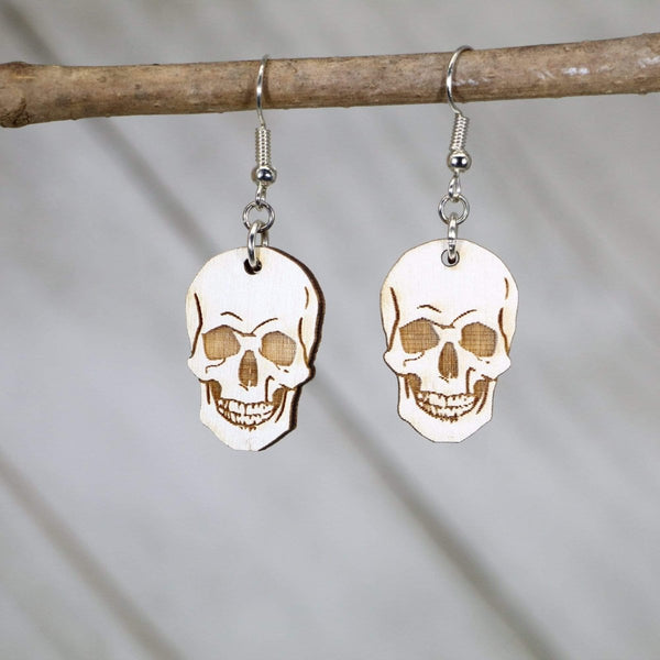 Human Skull Wooden Dangle Earrings by Cate's Concepts, LLC