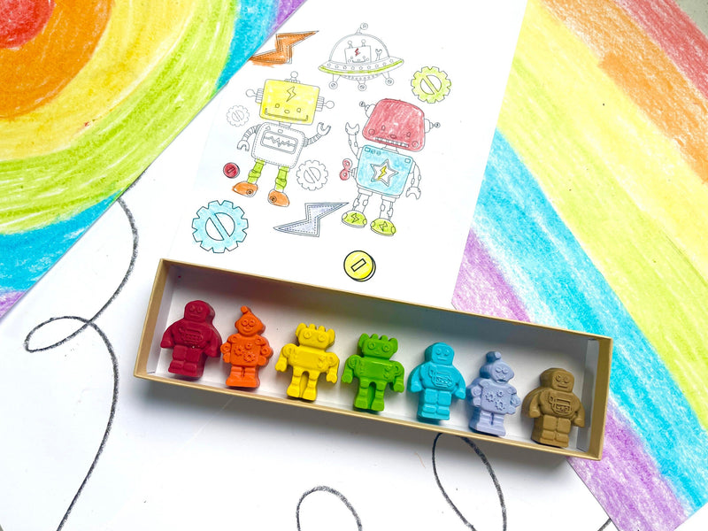 Robot Crayons - Robot Party Favors - Kids Gifts - Kids Stocking Stuffers - Kids Birthday Gifts - Easter Basket Stuffers - Kids Party Favors by KagesKrayons LLC