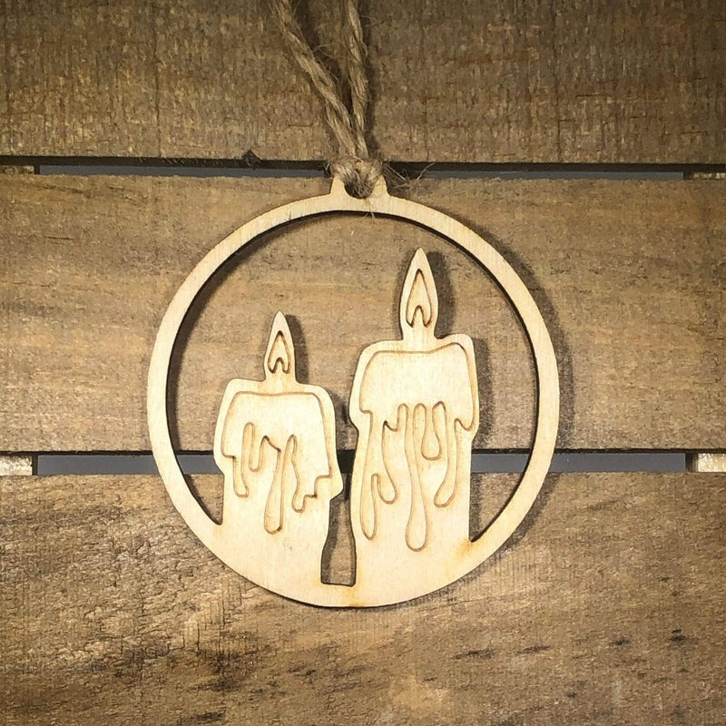 Two Candles in Circle Christmas Wooden Ornaments by Cate's Concepts, LLC