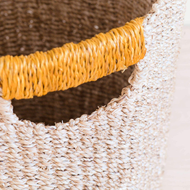 Natural Octagon Basket with Mustard Handle - Handwoven Bin | LIKHÂ by LIKHÂ